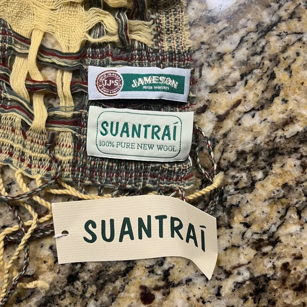 NEW Suantrai Jameson Irish Whiskey Pure Wool Scarf Open Weave Plaid Multi Color